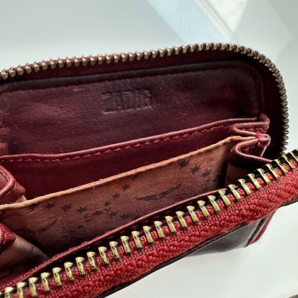 Zadig & Voltaire Small Leather Wallet ID Holder Wine Color Zip Around Closure - Picture 5 of 11